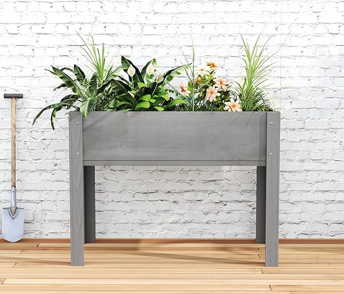 Raised Garden Bed with Legs 40x20x31'' Solid Wood Elevated Planter Box for Outdoor Backyard Patio