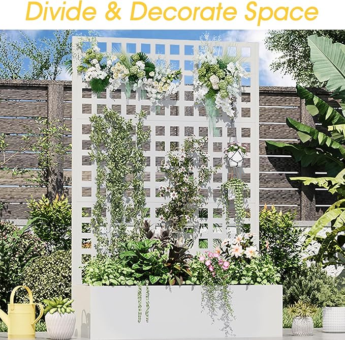 Metal Planter Box with Trellis 71x 47x 16 Raised Garden Bed with Trellis Planter Box Trellis with Privacy Screen and Drainage Holes White