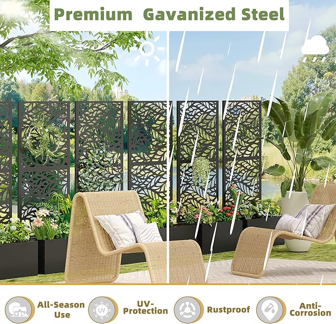 Casaphoria Metal Raised Garden Bed with Trellis 59x30x12 Planter Box for Climbing Plants Vegetables &amp Vines Features Drainage Holes and Privacy Screen (Black-Spring)