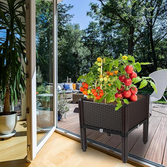 Raised Garden Bed Planters for Outdoor Plants with Legs Elevated Rectangular Planter Boxes Garden Patio Balcony Deck for Planting Flowers Vegetables Tomatoes and Herbs