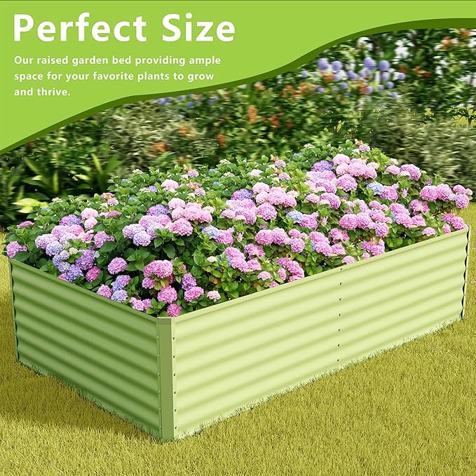 8x4x2FT Galvanized Raised Garden BedGalvanized Planter Boxes Outdoor Large Metal Raised Garden Beds for Vegetables-Green