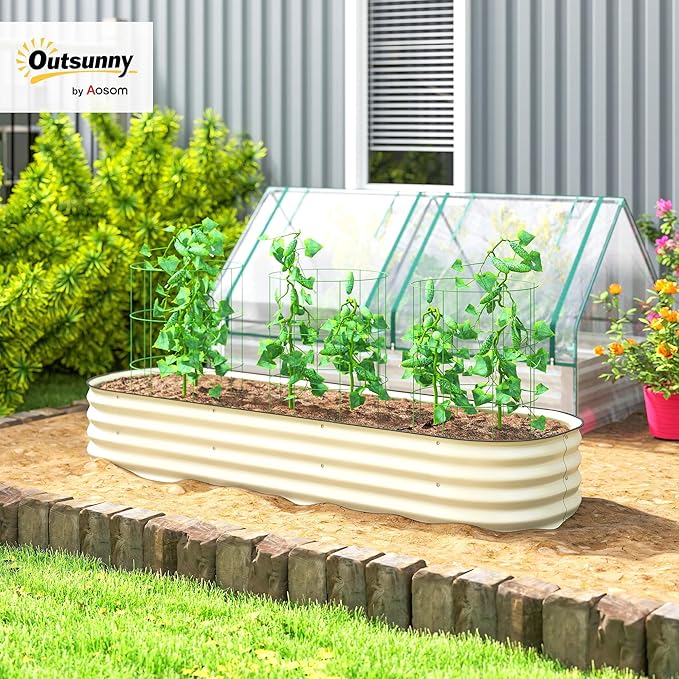 Outsunny 6.5' x 2' x 1' Galvanized Raised Garden Bed Kit Outdoor Metal Elevated Planter Box with Safety Edging Easy DIY Stock Tank for Growing Flowers Herbs &amp Vegetables Cream