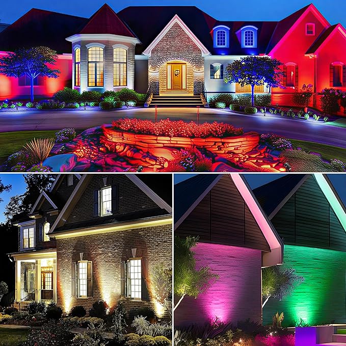 Low Voltage Landscape Lights LED Landscape Lighting 5W 12V Garden Pathway Lights Waterproof RGBW Walls Trees Flags Outdoor Landscape Spotlights with Stakes (12 Pack)