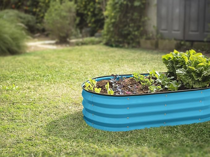 Plant &amp Plot Galvanized Raised Garden Beds Outdoor // 4×2×1 ft &amp 4×4×1 ft Planter Raised Beds for Gardening Vegetables Flowers // Large Metal Garden Box (Teal)