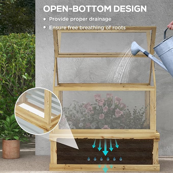 Raised Garden Bed with Polycarbonate Greenhouse Wooden Cold e Greenhouse GFlower Planter Protection Peak Roof 35.5 x 22.5 x 38.25 Natural
