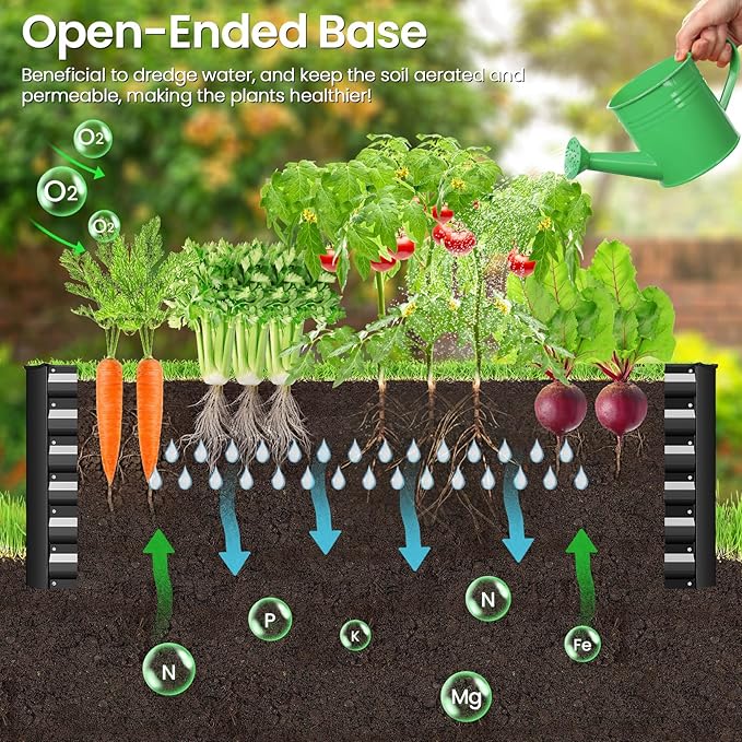 TEANDE 6x3x2FT Raised Garden Bed Kit Galvanized Planter Raised Garden Boxes Outdoor w/Anti Cutting Strip &amp A Pair of Gloves Deep Root Raised Planter for Vegetables Fruits Flowers and Herbs Bl