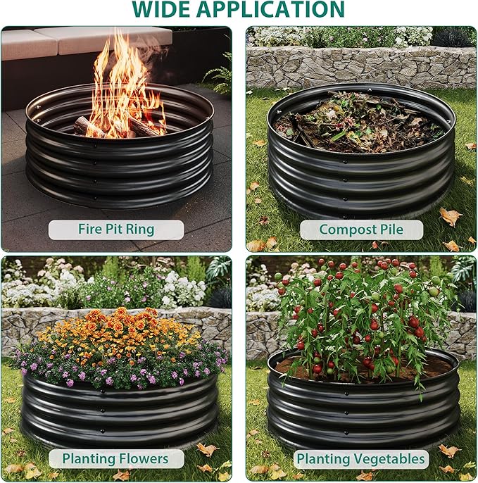 Galvanized Raised Garden Beds Outdoor 3 Round Metal Planters (2x2x1Ft) Heavy Duty Flower Herb Vegetable Boxes Open-Bottom Quick Assembly