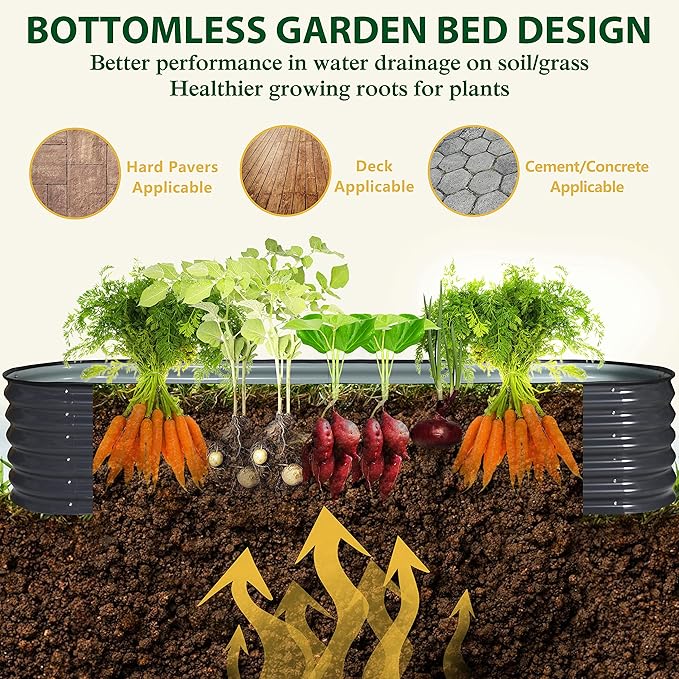BlueWish 8x2x1.4FT Raised Garden Bed 17 H Metal Planter Boxes Outdoor with Bottomless Design Galvanized Raised Garden Bed for Plants Flowers 9 in 1 Raised Planter Bed Kit Grey