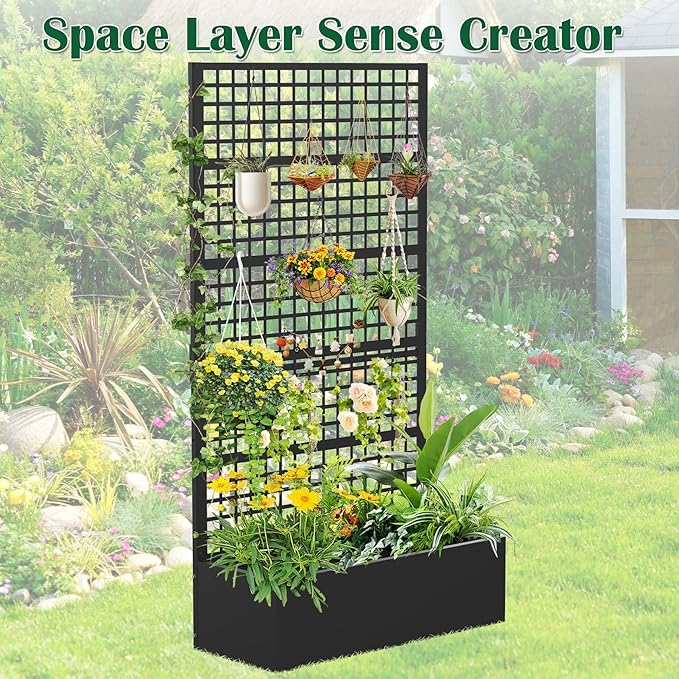 Metal Planter Box with Trellis 36 L x 16 W x 72 H Raised Garden Bed with Privacy Screen Privacy Planters for Climbing Plants Flowers Vegetables Fruits