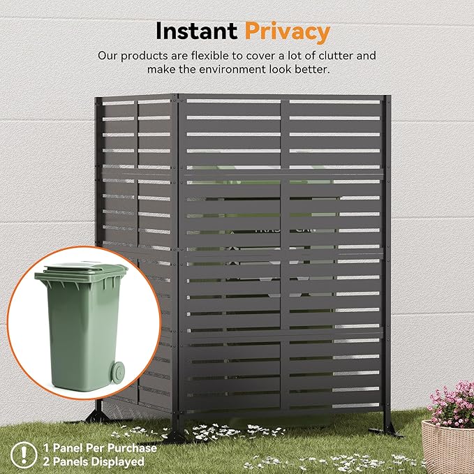 Modern Shade Metal Privacy Screen Outdoor 72 H x 48 W Stable &amp Durable Privacy Fence Panels for Instant Privacy &amp Space Division Freestanding Decorative Patio Screens for Outdoor Black (1
