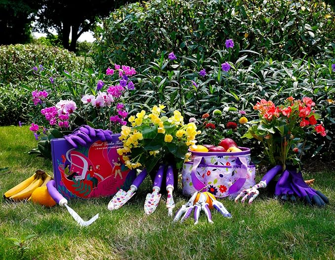 Floral Purple Garden Tool Set Gardening Gifts for WomenGarden Pruning Shears SetHeavy Duty Gardening Tools KitStorage Tote Bucket Bag OrganizerBirthday Gifts for Her