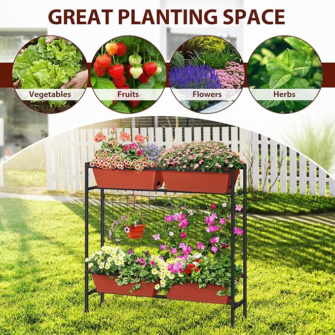 Raised Garden Beds with Legs Elevated Planter Box Outdoor for Vegetables Flowers Herbs Indoor Standing Garden Bed with Drainage Holes for Backyard Patio Gardening Red