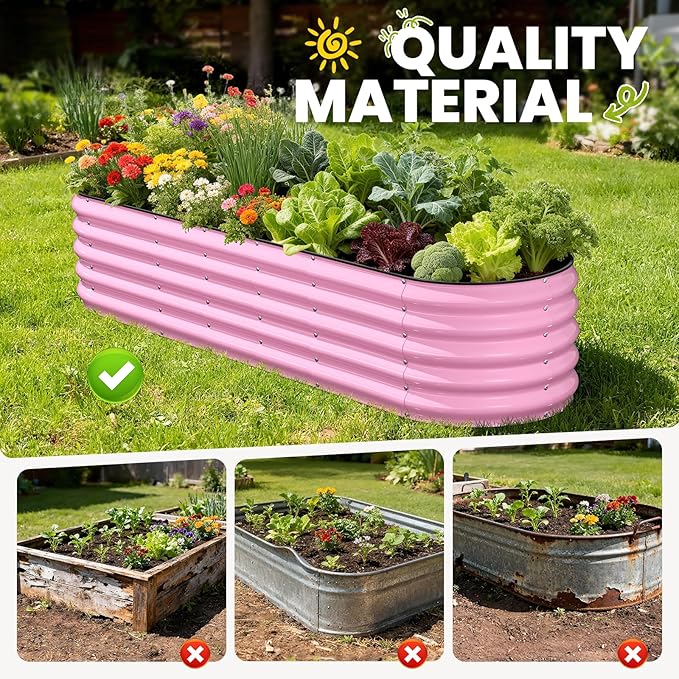 Galvanized Raised Garden Bed 8x2x1.5 FT Oval Metal Raised Garden Bed Outdoor Planter Box with Open Bottom Rust-Resistant Steel Garden Bed for Vegetables Herbs Flowers Easy Assembly