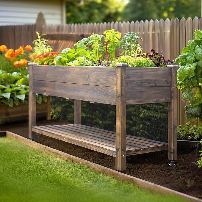 BlueWish Raised Garden Bed 48 W x 24 D x 33 H Raised Garden Bed Garden Bed with Detachable Black Liner Drainage Holes 330 lbs Capacity Planter Box for Outdoor Patio Backyard Rustic