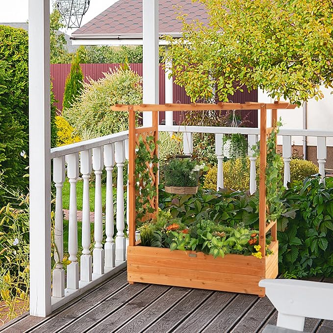 Raised Garden Bed with Trellis Vertical Garden Planter w/Drainage Holes for Climbing Vines Roses Tomatoes Tiered Flower Stand for Small Balcony Porch Backyard (2)