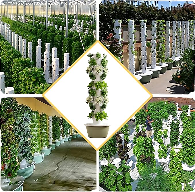 Indoor Hydroponic Garden TowerTower Indoor/Outdoor Smart Hydroponicwith 36 Plant HolesSpace-Savingwith Smart Timerfor BalconiesCourtyardsRoofs 5/7/9 Layers. Green-5layers+LEDlights