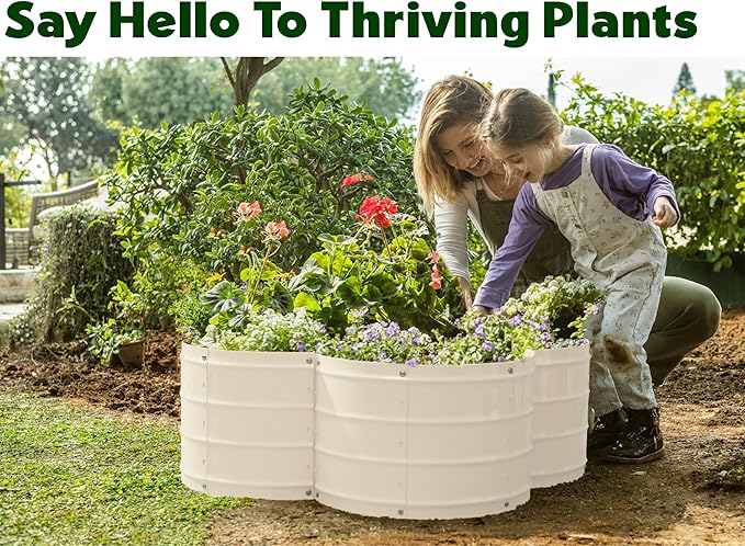 Plant &amp Plot Galvanized Raised Garden Beds Outdoor // 3×3×1 ft Planter Raised Beds for Gardening Vegetables Flowers // Large Metal Garden Box (White) // Patented Tool-Free Design