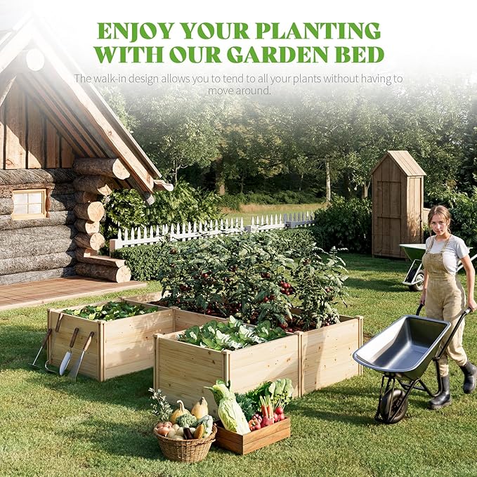 PaPaJet Wooden Raised Garden Bed Large Deep Planter Box for Outdoor Gardening Vegetables Flowers and Herbs 7.5×6.0×1.6FT