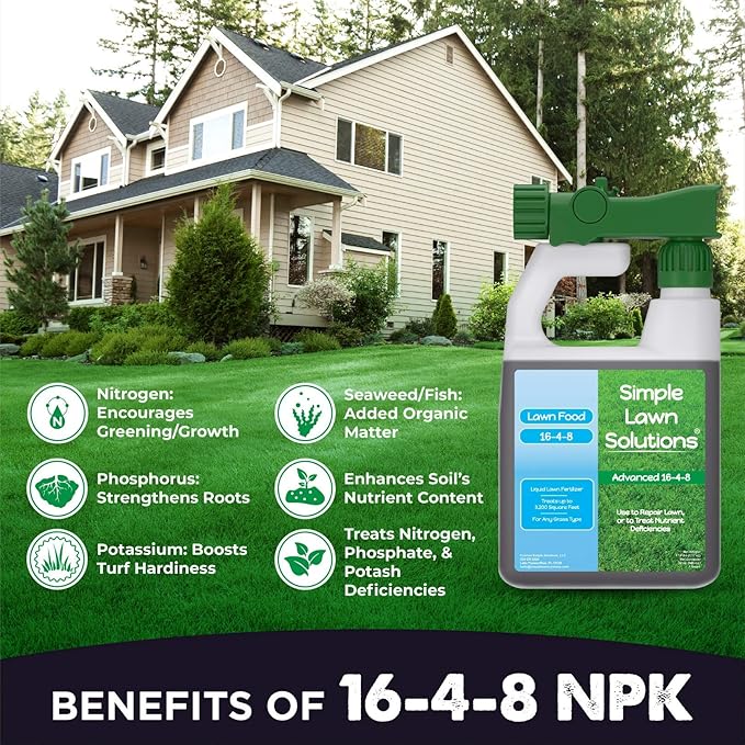 Advanced 16-4-8 Balanced NPK - Lawn Food Quality Liquid Fertilizer - Spring &amp Summer Concentrated Spray - Any Grass Type - Simple Lawn Solutions (32 Ounce)