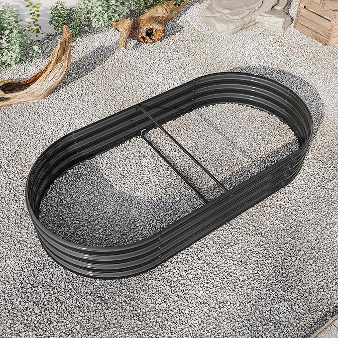 Raised Garden Beds Outdoor Oval Large Galvanized Metal Planter Box with Kit Above Ground Garden Bed for Vegetables Fruits and Flowers (Black 6×3×1)