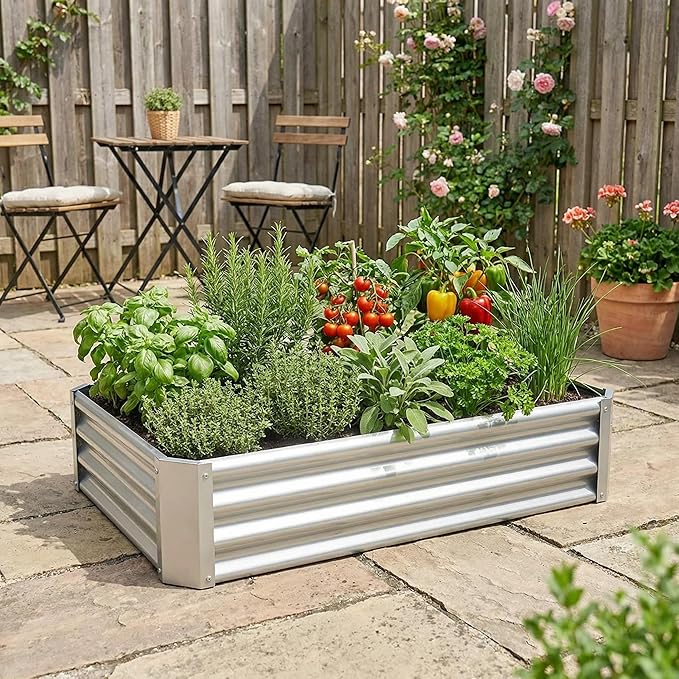 4 Pack 3 x 3 x 0.8 ft Square Fabric Galvanized Raised Garden Bed Liner Raised Garden Bed Liner Bag with Drainage Holes Heavy Duty Planter Pots Gardens Box for Outdoor Vegetables Growth