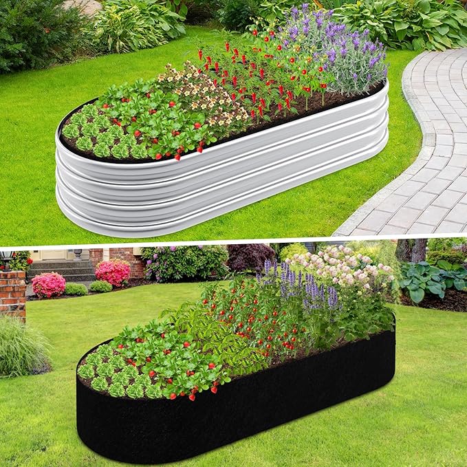 2mm Thick Fabric Garden Grow Bed Bags 4x2x1 Ft Liners Designed For Outdoor Metal Raised Garden Beds 60 Gallon Capacity Oval Large Vegetable Growing Boxes