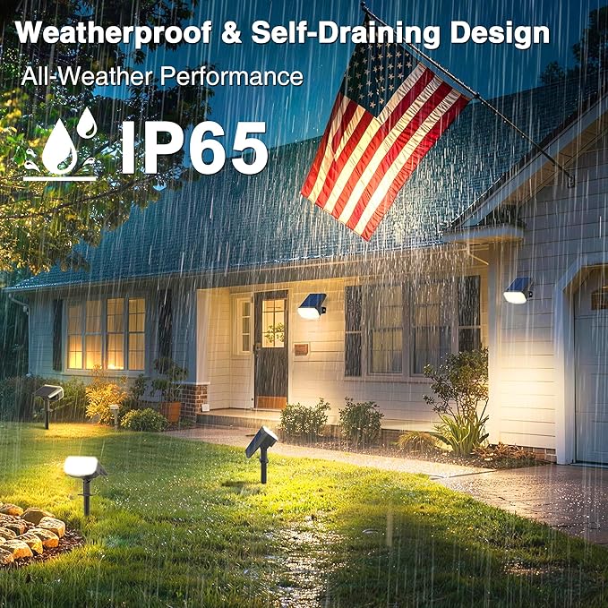 Solar Lights Outdoor Waterproof IP65 Super Bright LED with Lens 3000K 2 Lighting Modes Solar Powered Yard Garden Solar Spot Lights for Outside Landscape Auto On/Off -8 Pack