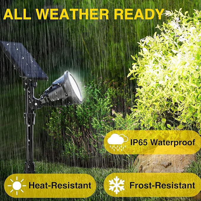 ROSHWEY Solar Spot Lights Outdoor - 600LM Spotlights Waterproof Outside Flood Lighting for Driveway Backyard Patio Garden Landscape Deck Garage (Cool White 2 Pack)