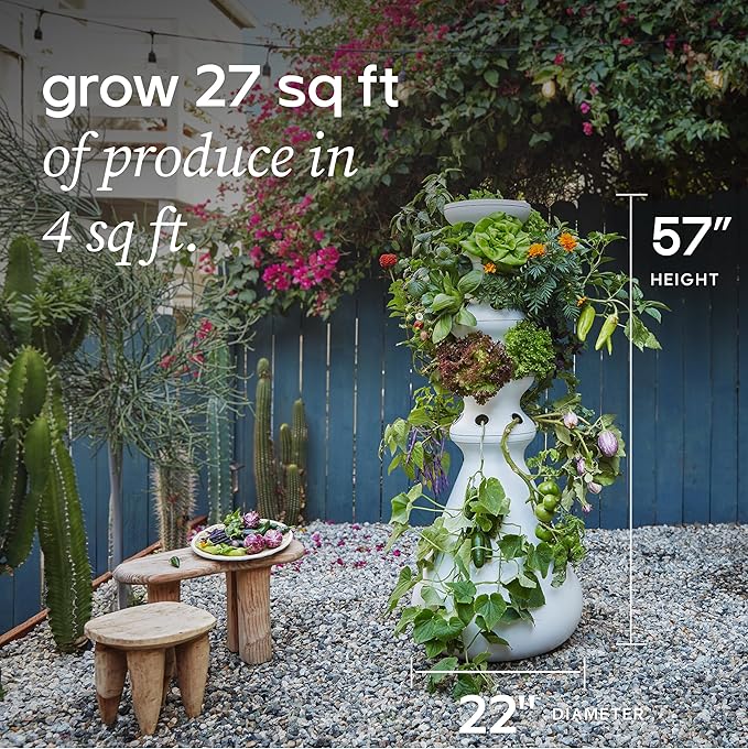 Farmstand Starter Kit + 24 Seedling Credit | Medium Hydroponic Growing System Kit | Self-Watering Outdoor Vertical Garden Planter Tower | 4ft 10in | Made in USA