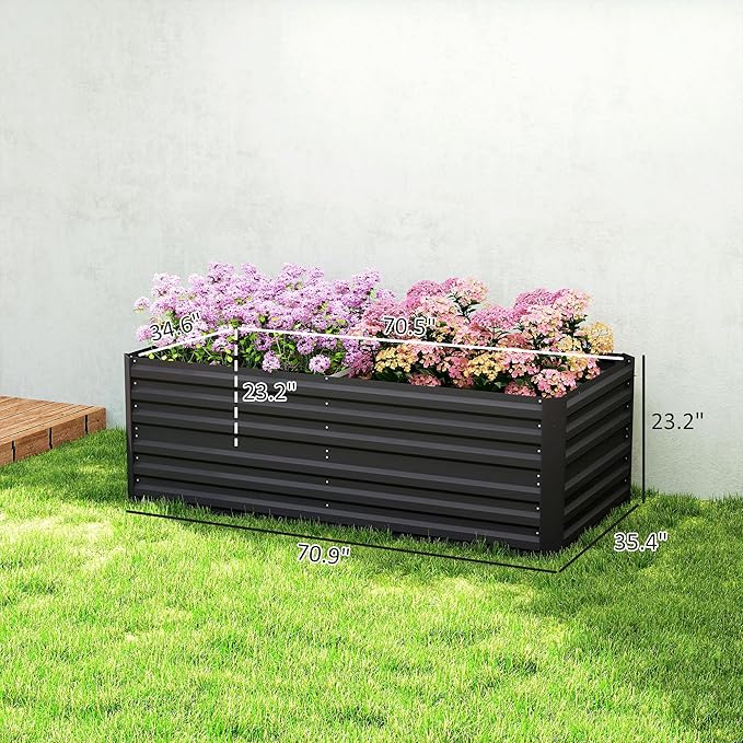 Outsunny Galvanized Raised Garden Bed Kit Large and Tall Metal Planter Box with Reinforcing Bars for Vegetables Flowers and Herbs 6' x 3' x 2' Black