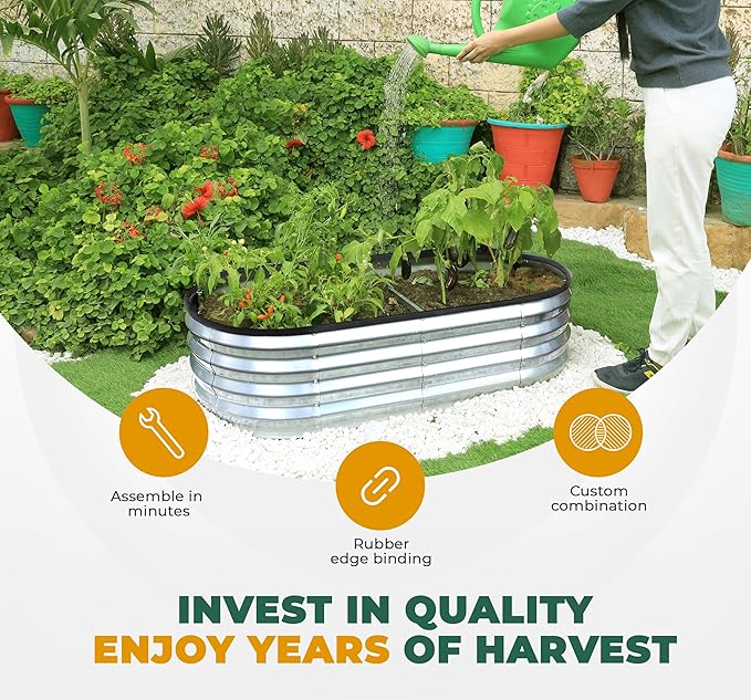 Utopia Home Galvanized Raised Garden Bed Kit 4x2x1ft Planter Box Raised Garden Beds Outdoor Easy Assembly Metal Raised Bed for Gardening Vegetables Fruits Flowers - Pack of 01 - Silver