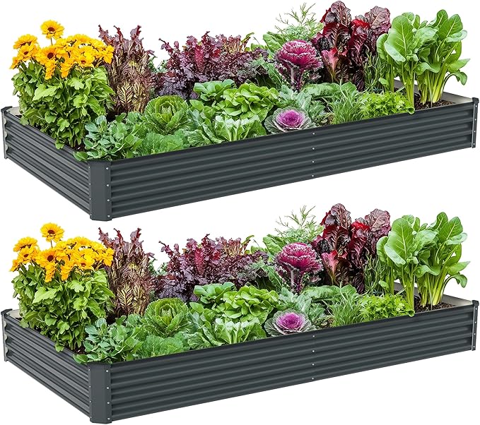 2PCS 8x4x1FT Galvanized Raised Garden Bed Galvanized Planter Raised Garden Boxes Outdoor Large Metal Raised Garden Beds for Vegetables-Grey