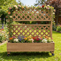 Raised Garden Bed with Wheels Outdoor Large Garden Planter Box Tomato Flower Pots with Standing Diamond Lattice Trellis for Vegetables Vines Herbs Fruits &amp Climbing Plants (Grid Upright Trellis)