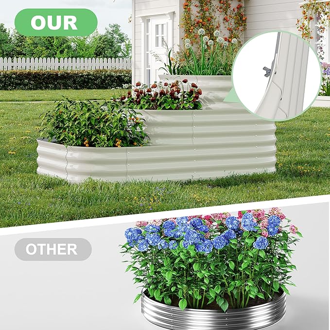 GarveeLife Galvanized Tiered Raised Garden Bed Kit with Open Base – 43x63x31.5 Oval Ground-Connected Planter for Vegetables Herbs &amp Flowers (Modular 3 in-1Design)Beige