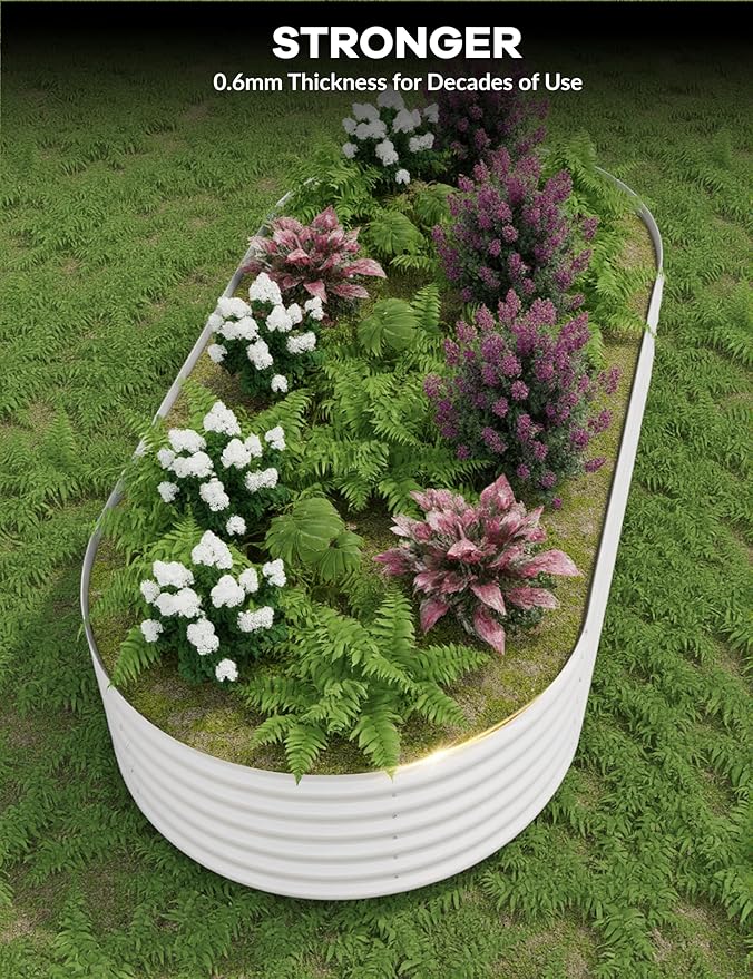 10X4X1.5ft Galvanized Steel Raised Garden Bed 2-Pack Multi-Size Oval Wave Planter Boxes for Herbs/Vegetables/Flowers - Open-Base Drainage &amp Rust-Proofs Design Tool-Free Assembly (Retro Beige)