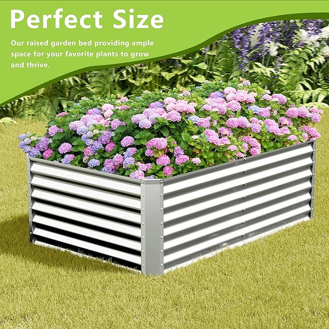 2PCS 4x2x2FT Galvanized Raised Garden BedGalvanized Planter Boxes Outdoor Large Metal Raised Garden Beds for Vegetables-Silver