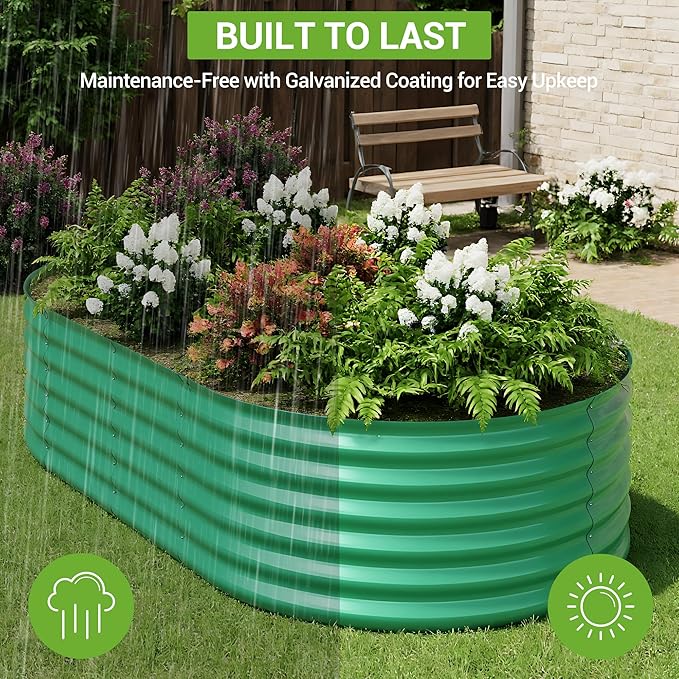 Garvee 8×4×1.5 Ft Galvanized Raised Garden Bed - Rustproof Metal Planter Box for Vegetables Herbs Flowers Outdoor Tall Gardening Kit (Multiple Sizes)