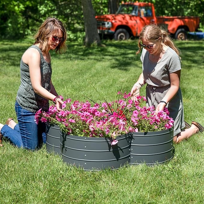 Sunnydaze Galvanized Raised Garden Bed - Metal Raised Bed for Gardening - Outdoor Planter Box for Flowers Plants and Vegetables - Gray - 12” H Clover