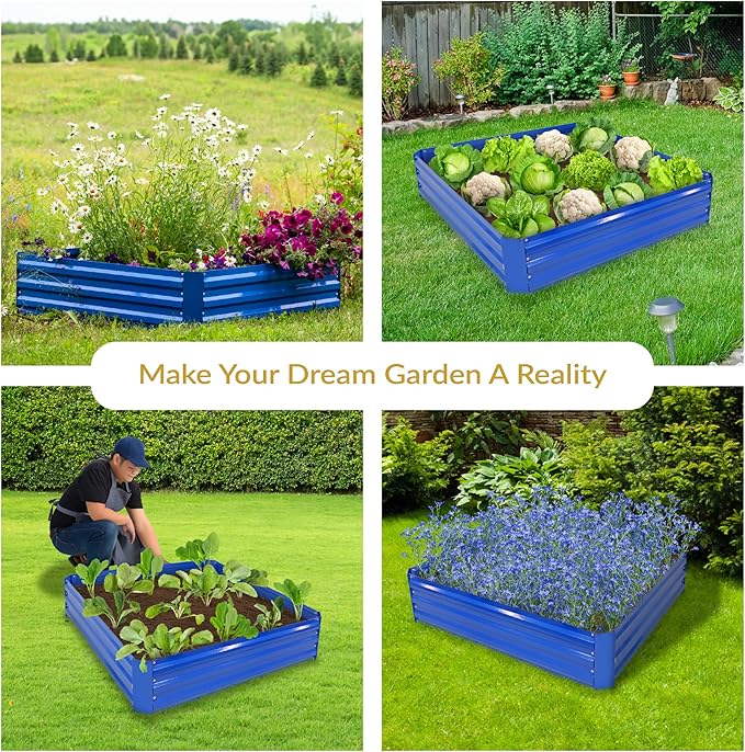 Sunnydaze Galvanized Raised Garden Bed - Metal Raised Bed for Gardening - Outdoor Planter Box for Flowers Plants and Vegetables - Blue - 12” H Square