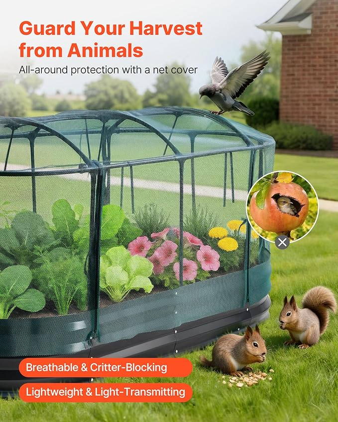 VEVOR 6x3x1FT Metal Raised Garden Bed Kit with Self Watering System and Mesh Cover Oval Outdoor Galvanized Planter Raised Beds for Gardening Planting Flowers Fruits Vegetables