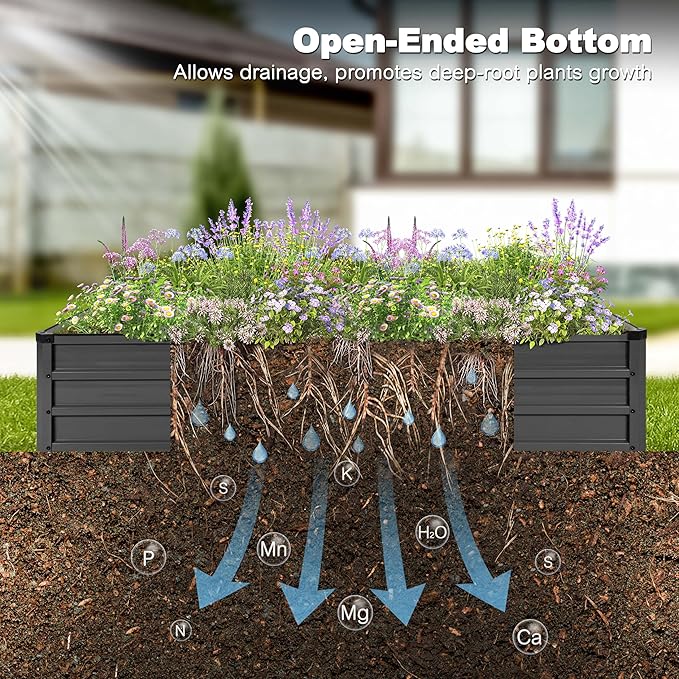 NUU GARDEN 6x3x1ft Rectangular Galvanized Raised Garden Bed for Gardening Elevated Planting Metal Planter Box Outdoor Patio Planting Bed for Vegetables Flowers Herb Dark Gray