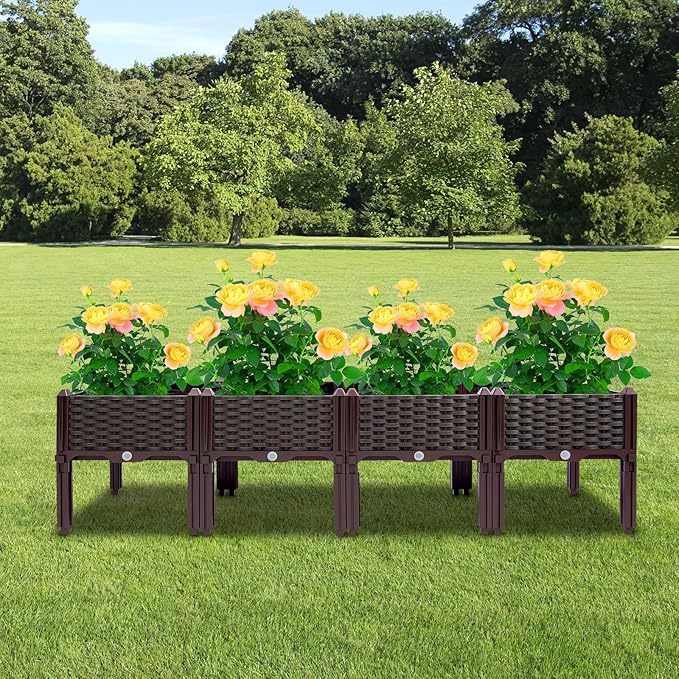Raised Garden Bed Planter Raised Beds Kits with Drain Holes Raised Flower Beds Durable Garden Boxes with Legs Fruit Flowers Vegetables Standing Box for Outdoor &amp Indoor Patio Balcony