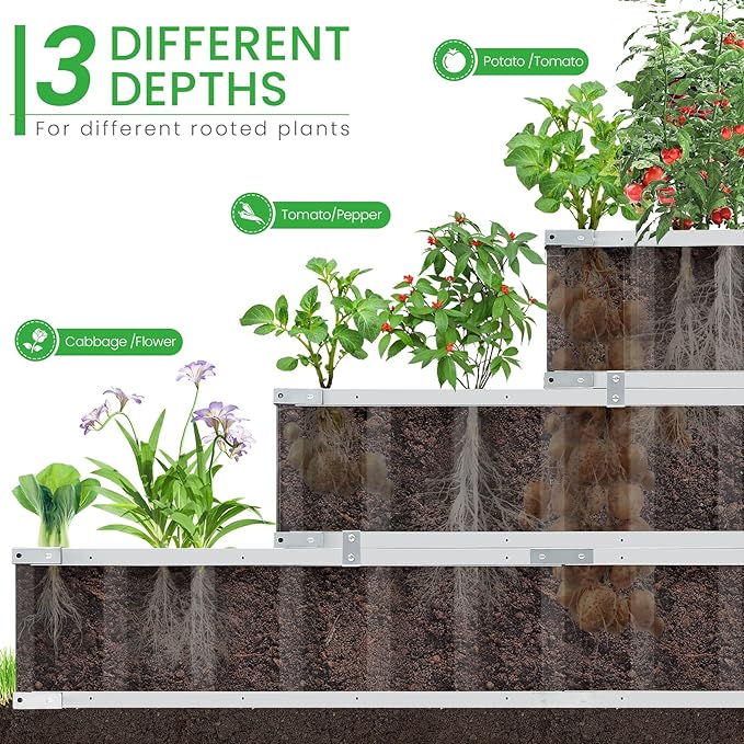 Homdox 3 Tiers Raised Garden Bed 3 Installation Methods for DIY Large Metal Planter Box with Gloves and Reinforced Frame for Deep-Rooted Plants Vegetables Flowers 52x 36x 24Garden Boxes Outdoor