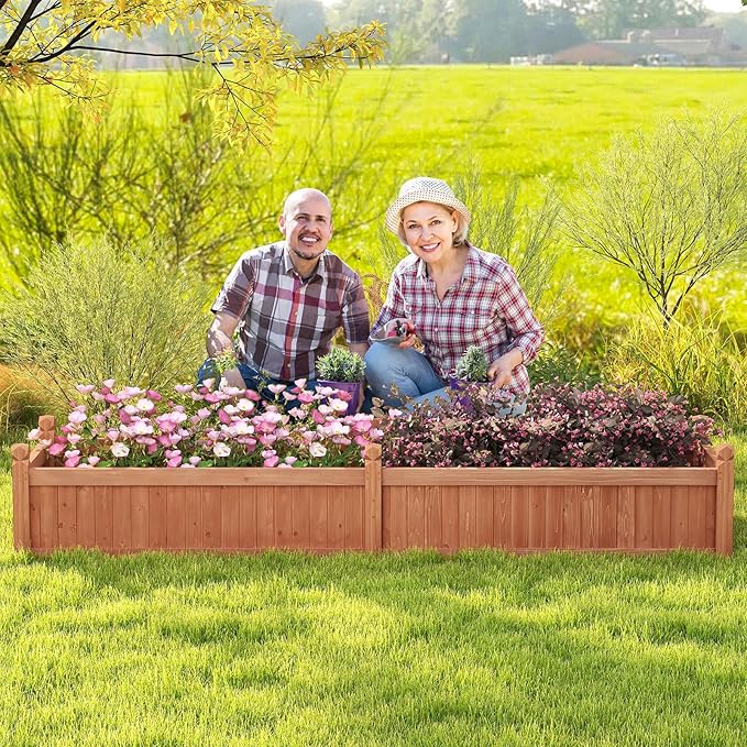 Giantex Wood Raised Garden Bed Planting Bed with Corner Drainage Non-Woven Liner for Growing Vegetables Flowers Herbs Fruits 89”x23.5”x16” Divisible Planter Box for Backyard Garden Lawn