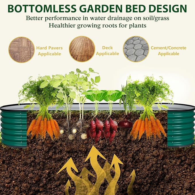 VEIKOU 17 H Raised Garden Bed 8x2FT Galvanized Raised Garden Bed with Flexible Configuration &amp Layout Metal Planter Boxes Outdoor for Plants Flowers 9 in 1 Raised Garden Bed Kit Green