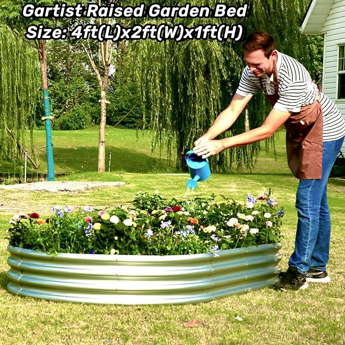 2 pcs 4×2×1 ft Raised Garden Bed for Outdoor Easy Assembly Galvanized Planter Box for Vegetables Flowers &amp Herbs