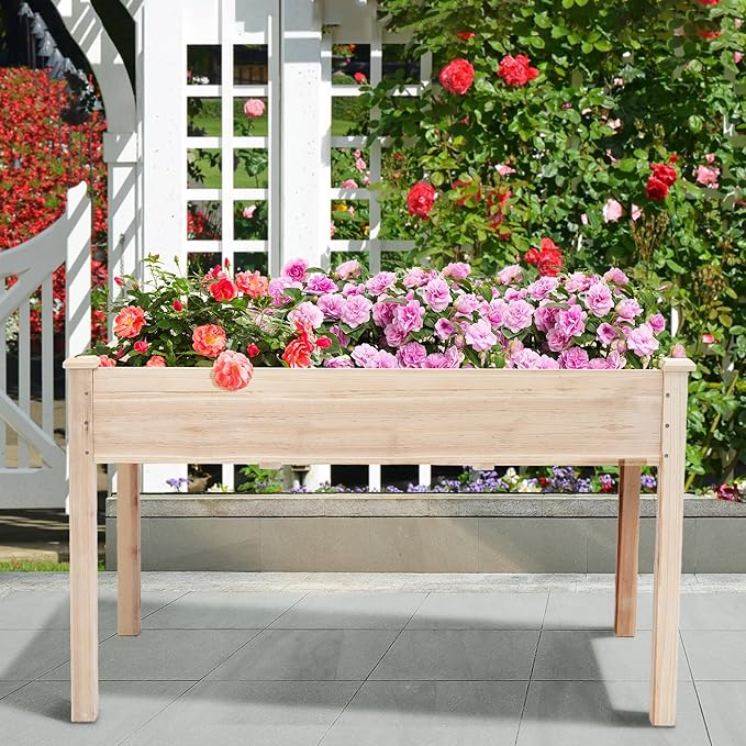 49x24x30 Long Raised Garden Bed Outdoor Wood Outdoor Planter Box Raised Garden Bed with Legs for Growing Flowers and Herbs on Patio Balcony Deck or Yard 30 Tall