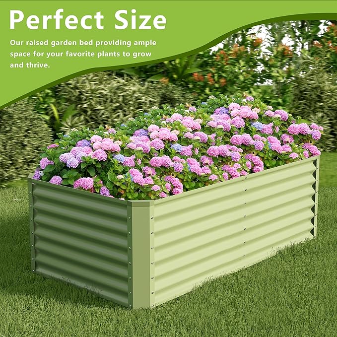 6x3x2FT Galvanized Raised Garden BedGalvanized Planter Boxes Outdoor Large Metal Raised Garden Beds for Vegetables-Green