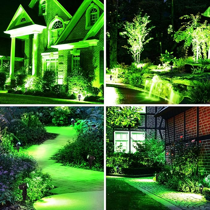 Solar Spot Lights Outdoor Solar Landscape Spotlights IP65 Waterproof 9.8ft CableAuto On/Off Outdoor Wall Lights for Garden Yard Driveway Porch Walkway Pool (6000K White+Green)