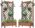 Raised Garden Bed with Trellies 2 Pack Outdoor Wooden Planter Box for Climbing Plants Vegetables Herb Growing